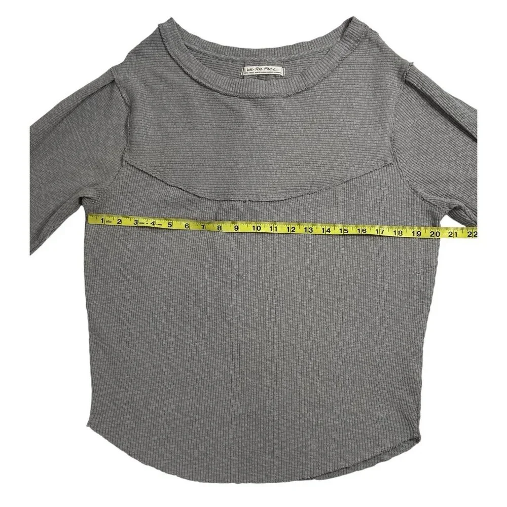 We The free people Sweatshirt Thermal Gray Ribbed Knit Size XS Buffy Sleeves - Picture 7 of 10